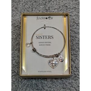 Sister's Bracelet Adjustable Bangle Hearts Stainless Steel "Always There"‎ NEW